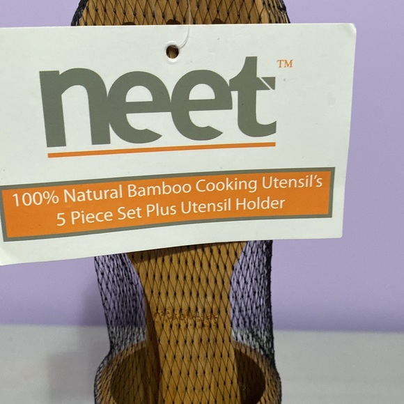 New 100% natural bamboo cooking utensils 5 piece set with utensil holder - Picture 4 of 4